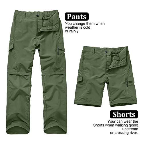 Mens Hiking Pants Convertible Quick Dry Zip Off UPF Lightweight Fishing Travel Camping Safari Pants,Army Green,30