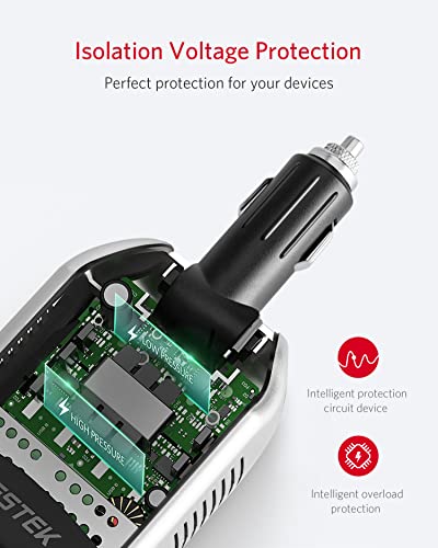 BESTEK 150W Power Inverter 12V to 110V Voltage Converter Car Charger Power Adapter with 2 USB Charging Ports (3.1A Shared) (150W)