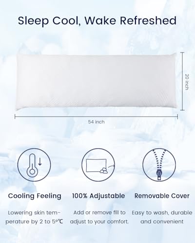 ZonLi Body Pillow Cooling, 20" x 54" Body Pillow with Adjustable Memory Foam Filling, Long Pillow for Bed with Removable Cover, Large Full Body Pillow for Hot Sleepers & Pregnancy (Cloud White)