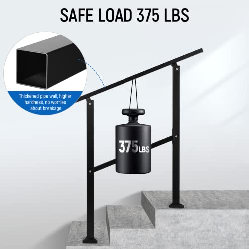 Handrails for Outdoor Steps Fits 1 to 3 Steps Stair Railing for Outdoor, Wrought Iron Handrail with Installation Kit for Concrete Steps, Porch Steps (3 Steps), Matte Black