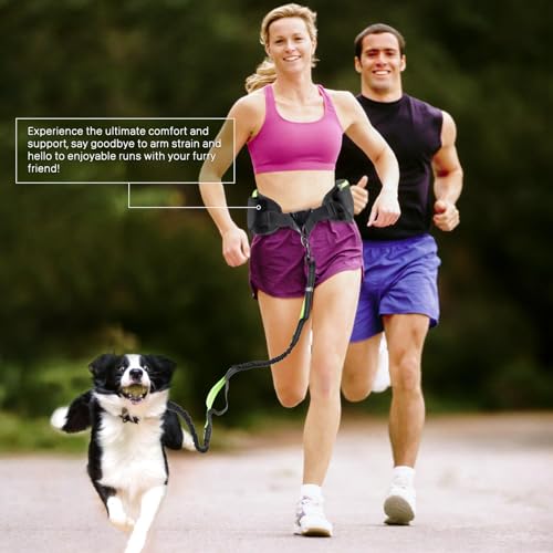 Manificent Hands Free Dog Leash for Medium Large Dogs, Wide Padded Waist Leash Bungee Leash Dog Running Leash for Dog with Reflective Stitching for Walks, Jogging, Running, Hiking, and Dog Training