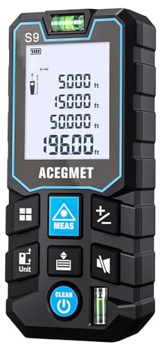 Laser Measurement Tool, ACEGMET 393 Ft Laser Tape Measure ±1/16-inch Accuracy, M/in/Ft Unit Switching Backlit LCD with Mute Button Laser Measure, Pythagorean Mode, Area and Volume Digital Tape Measure