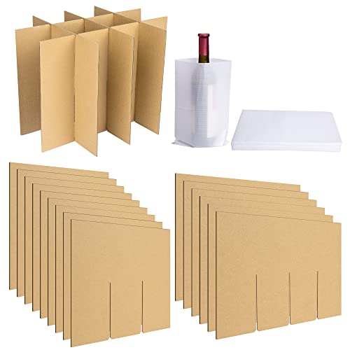codree 3 Sets Glass Packing Kits- Glass Dividers for Moving Boxes- Glassware Dish Packing Boxes Corrugate Dividers with 36 pcs Foam Pouches Fits 16x12x12 Inch Box (Box Not Included)