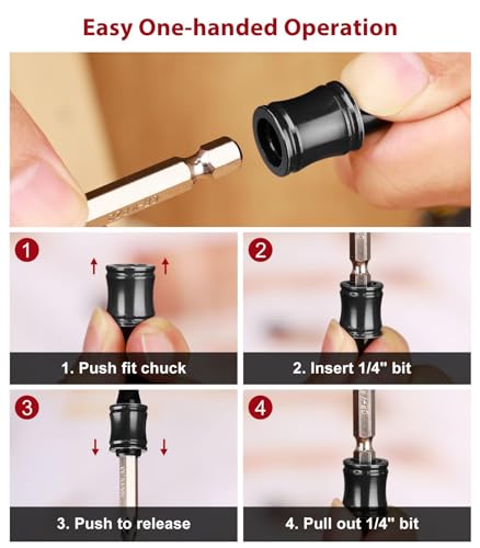 6pc Portable Bit holder Keychain, 1/4in Hex Shank Black Screwdriver Bit Clip for Impact Driver Flexible Drill Bit Extension Nut Driver W/ Carabiner, Quick Release Lightweight Drill Screw Adapter