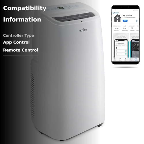 Ivation 12,000 BTU Portable Air Conditioner with Wi-Fi for Rooms Up to 450 Sq Ft (8,000 BTU SACC) 3-in-1 Smart App Control Cooling System, Dehumidifier and Fan with Remote, Exhaust Hose & Window Kit