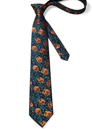 HISDERN Mens Green Floral Ties Woven Classic Necktie Set Formal Tie Pocket Suqare for Wedding Business with Handkerchief
