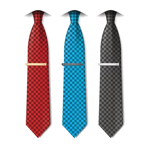 Dannyshi Tie Clips for Men, Black Gold Silver Tie Bar clip Set Gift for Groom Husband Boyfriend (01)