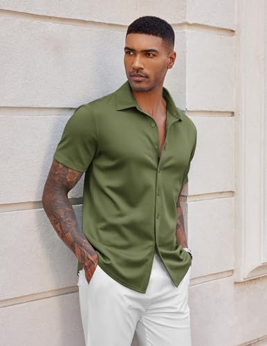 COOFANDY Mens Wrinkle Free Button Up Shirts Short Sleeve Fitted Casual Dress Shirts