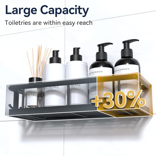 YASONIC Shower Caddy Adhesive, No Drill Bathroom Shower Organizers, with Removable Hooks, Rust Proof Shower Shelves, Wall-Mounted Shower Holder, Black, 2 Pack