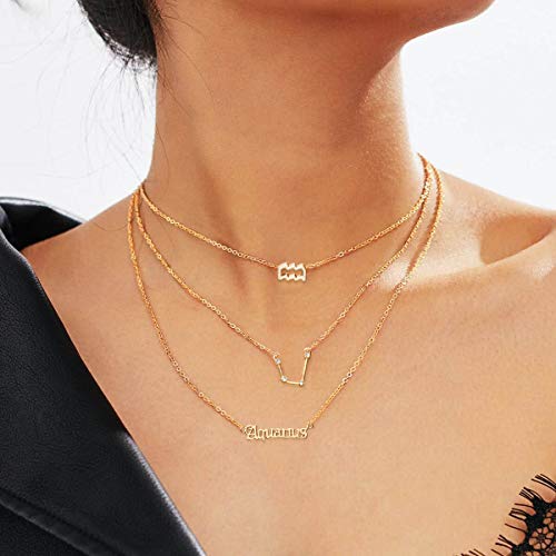 PANTIDE 3Pcs Scorpio Zodiac Layer Necklaces for Women Retro Silver Plated 12 Constellation Pendant Exquisite Letter Horoscope Old English Zodiac Sign Necklace for Birthday Gifts(Silver)