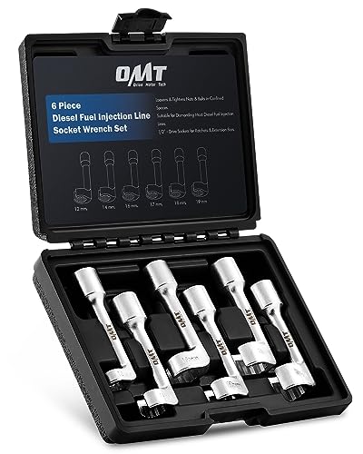 Orion Motor Tech 1/2" Dr Diesel Injector Line Socket Wrench Set, 6pc 12pt Diesel Fuel Line Socket Set with 12 14 16 17 18 19mm Wrenches, L-Type Diesel Mechanic Tool for Dismantling Fuel Line with Case