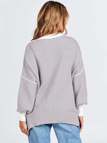 ANRABESS Womens Oversized Sweaters Fall 2025 Fashion Crewneck Batwing Long Sleeve Side Slit Knit Pullover Sweater Tops Wave Brown-M