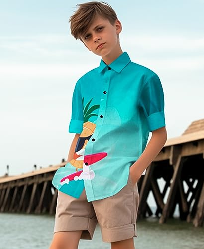 Yoimira Hawaiian Shirts for Boys, Boys Hawaiian Shirt Button Down, Aloha Shirt Boys Summer Beach Shirts for Kids 7-14 Years