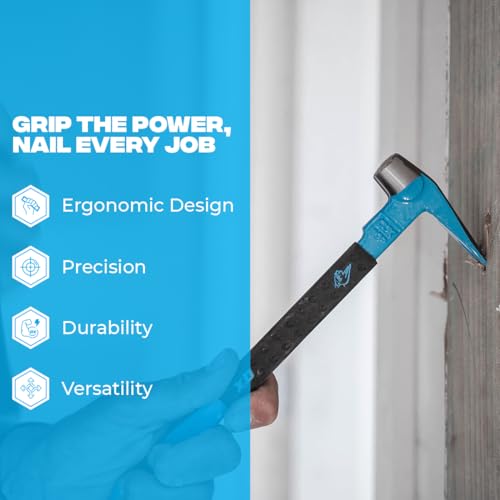 OX Tools 10" Molding Bar Cats Paw Nail Puller Tool with Wide Chisel Blade - Non-Slip Grip Multi-Purpose Beveled Claw with Hammer Head - Multi-use Mini Pry Bar for Trim and Nail Removal OX-P083110