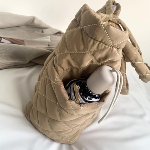 TWOYOMN Heart Quilted Tote Hand Bag Shoulder BagG for Women Large Capacity Bag Lightweight Puffy Cross Bag Padding Shoulder Bag Purple