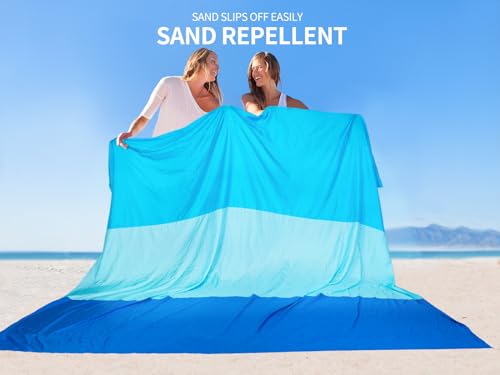 WIWIGO Beach Blanket Sandproof Extra Large Beach Mat Adults Waterproof Quick Drying Sand Free Mat Made by Premium Polyester with 4 Stakes & 4 Corner Pockets for Outdoor Travel Camping Hiking