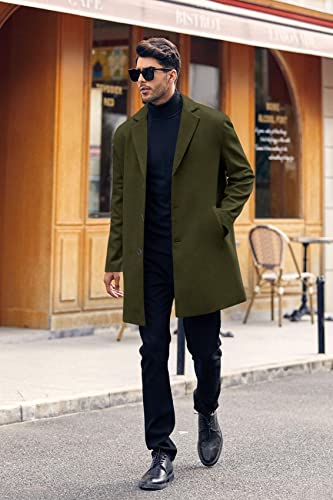 Gafeng Men's Trench Coat Slim Fit Notch Lapel Single Breasted Top Coat Winter Warm Casual Business Long Jacket Overcoat