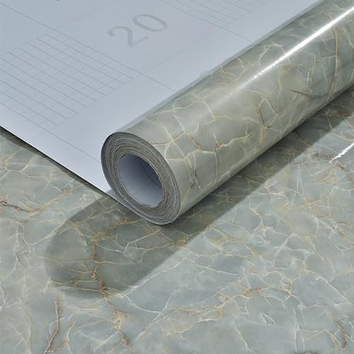 Yancorp Green White Contact Paper Removable Wallpaper Peel and Stick Countertops Waterproof Marble Wallpaper Self-Adhesive Peel and Stick Backsplash for Cabinets Kitchen
