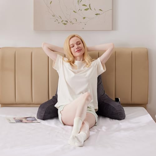 IPYNBAP Reading Pillow with Arms for Adults, Back Pillow for Bed Sitting Up, Shredded Memory Foam Backrest Pillow with Pockets & Removable Washable Cover, Lounging, Watching TV, Reading(18inch Grey)