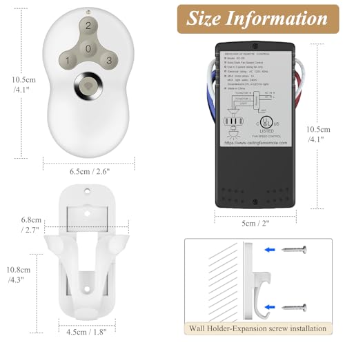 Universal Ceiling Fan Remote Control Kit, Compatible with Hunter, Harbor Breeze Hampton Bay, 3-Speed Control Fans with Dimmer, Remote Works with Hunter 99122 99123 99600