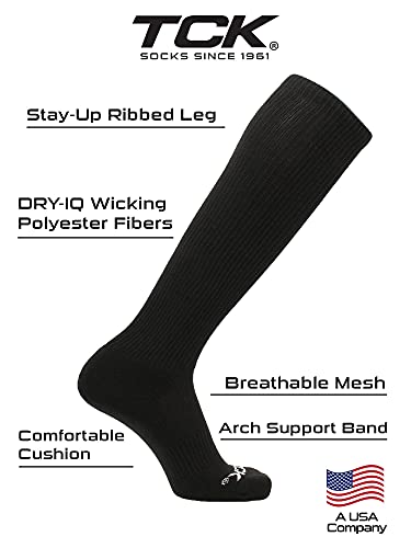 TCK Over the Calf Work Socks 12 Pair Moisture Wicking for Men and Women (Black, Medium)
