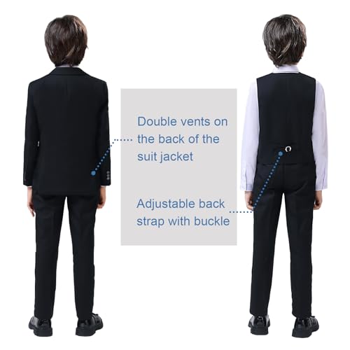 Mosedou Boys Suits Black Homecoming Suit Jacket Vest and Pants Set for Kids Teen Boys Wedding Graduation Outfits Size 20