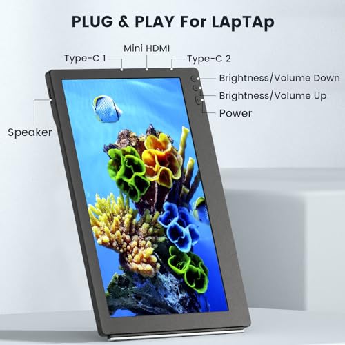 ZUMWALT Portable Laptop Screen Monitor Extender, 12-inch 1080P FHD Portable Monitors, USB-C/HDMI Plug-Play Travel Monitors for Laptop, Work with 13-16.1'' Laptop Mac, Windows, Chrome, Switch, PS5