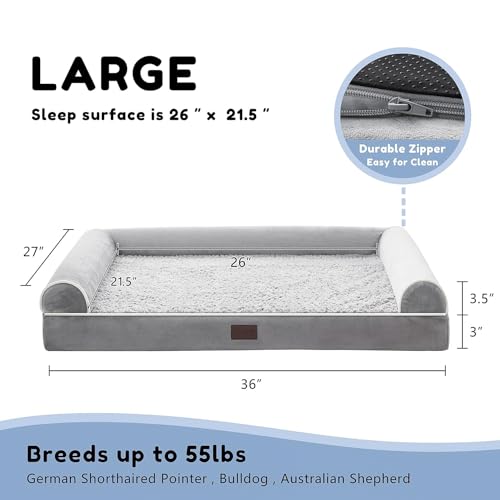 WESTERN HOME Orthopedic Dog Beds for Large Dogs, Foam Pet Sofa with Waterproof Lining, Removable Washable Cover and Nonskid Bottom, Dog Couch Bed for Comfortable Sleep,Brown Coffee