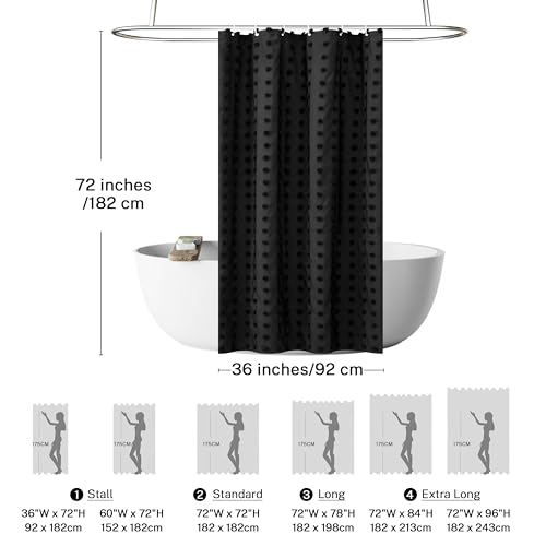 Extra Long Boho Farmhouse Shower Curtain Woven Fabric White Shower Curtain, 72 x 78 Tufted Pleat Floral Puffs Textured Modern Farmhouse Minimalist Shower Curtain Set with Hooks for Bathroom