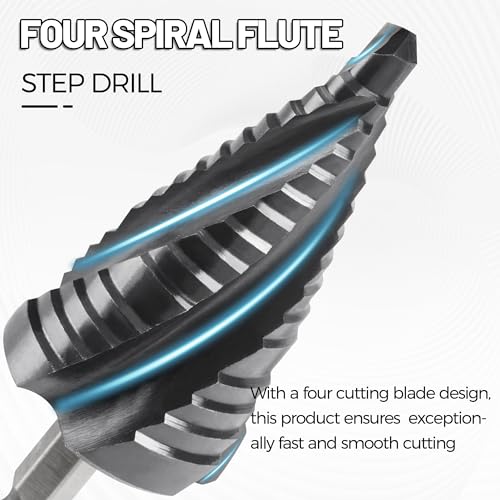 Cobalt M35 Step Drill Bit, TiAlN Coating 4 Spiral Flute Step Bit for Metal, Stainless Steel, Aluminum, Plastic, Large Step Drill 1-1/8"