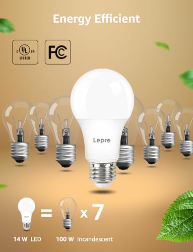 Lepro Dimmable LED Light Bulbs 100 Watt Equivalent, 14W 1500LM Soft Warm White 2700K, A19 E26 Standard Medium Base, UL FCC Listed, 15000 Hour Lifetime, 6 Packs