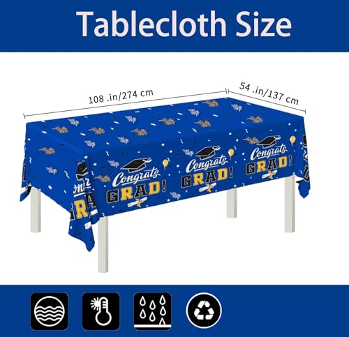 Graduation Party Plates and Napkins 2024, Blue and Gold Graduation Party Supplies Congrats Grad Party Decorations Class of 2024, Graduation Tablecloth,Banner,Serve 25