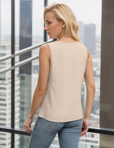 BMJL Womens Summer Tank Top Loose Fit Dressy Casual Sleeveless Cami Tops Elegant Keyhole Work Shirts(S,Beige)