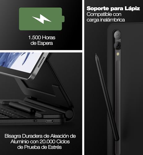Dexnor Español Ñ for Samsung Galaxy Tab S10+ Plus/S9+ Plus/S9 FE+ Plus/S8+ Plus/S7+ Plus/S7 FE Case with Keyboard 12.4" Floating Cantilever Magnetic Stand Trackpad Backlit S Pen Holder - Black