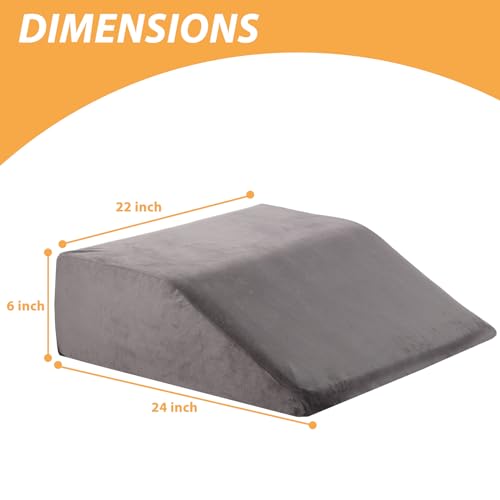 Bedluxe Leg Elevation Pillows, Leg Pillows for Sleeping, Cooling Gel Memory Foam Top, Wedge Pillow for Legs, Leg Wedges for Circulation, Swelling, After Surgery - Removable Cover (6 Inch, Grey)
