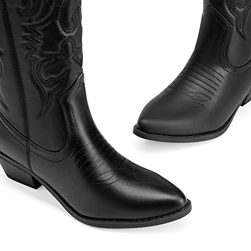 DREAM PAIRS Women's Cowboy Boots Pull On Cowgirl Boots Mid Calf Western Boots,Size 10,Silver-Metal,SDMB2218W