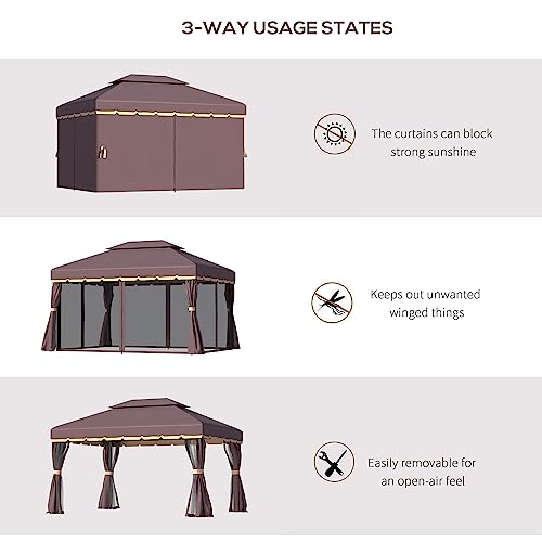 Outsunny 10' x 13' Patio Gazebo, Outdoor Gazebo Canopy Shelter with Netting and Curtains, Aluminum Frame for Garden, Lawn, Backyard and Deck, Gray