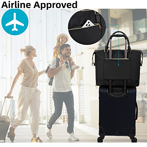 Bluboon Women Ladies Weekender Carry-on Tote Bag Overnight Duffel in Trolley Handle(Black