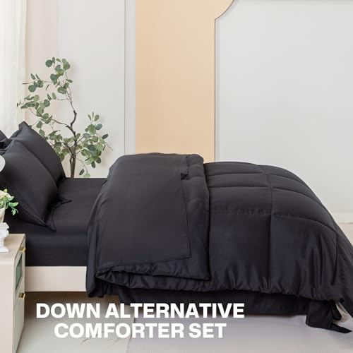 Lavisun Full Comforter Sets,Black Bedding Set 7 Pieces,All Season Soft Microfiber Complete Bedding Sets with 1 Comforter, 1 Flat Sheet, 1 Fitted Sheet, 2 Pillowcases and 2 Pillow Shams