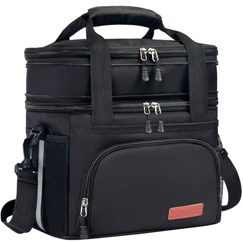 JOINGO Lunch Box For Men/Women,Large Double-layer Insulated Expandable Reusable Leakproof Cooler Bags For Adults,Lunch Box With Adjustable Shoulder Strap For Office Travel Picnic(Black)