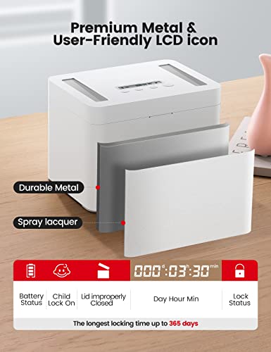 Vaydeer Metal Timed Lock Box, Phone Lock Box with Child Lock and LED Display, Self-Control Time Locking Container for Cell Phones, Snacks, Alcohol or Other Temptations Up to 365 days