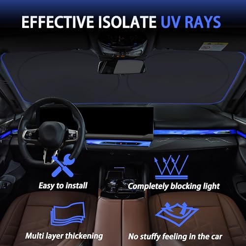 MORNYRAY Car Windshield Sun Shade,Reflector Sunshade Offers Ultimate Protection for Car Interior,Cool Reflective Sun Blocker,Foldable Car Interior Accessories (Black, for Tesla Model 3/Y)