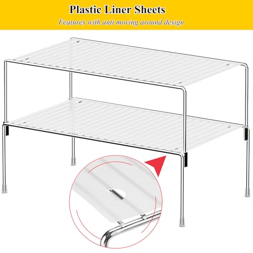 Homics Set of 2 Kitchen Cabinet Organizer Shelves, Stackable Organizer and Storage for Cabinet Cupboard, Expandable Shelf Risers Plate Rack with Anti-slip Plastic Liner