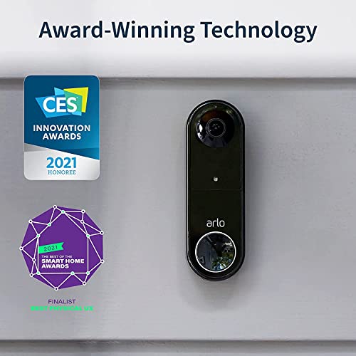 Arlo Essential Wire-Free Battery Operated Video Doorbell - HD Video, 180° View, Night Vision, 2 Way Audio, Direct to Wi-Fi No Hub Needed, Black - AVD2001B (Renewed)