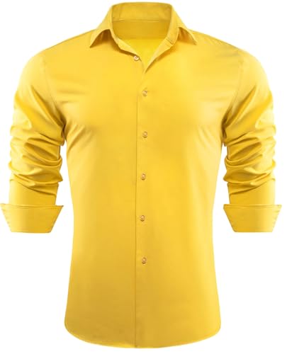 Barry.Wang Men's Button Down Shirt Casual Business Long Sleeve Stretchy Shirts Formal Wrinkle-Free Dress Shirts Tops Wine Red