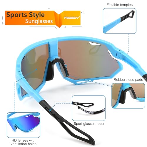 FEISEDY Sport Sunglasses for Men Women, Cycling Glasses with UV Protection, for Baseball, Ski, Runing, Golf B0082