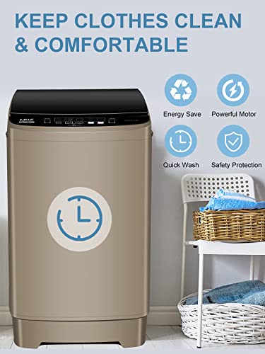 KRIB BLING Full-Automatic Washing Machine 17.7 lbs Small Compact Portable 10 Wash Program & 8 Water Level Compact Washer with LED Display Ideal for Apartments, RV, Camping, Gold (KB03-GOLD6)
