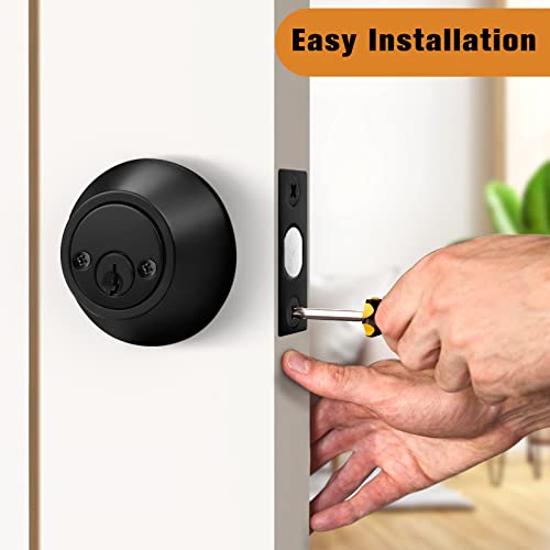 Probrico 1 Pack Black Double Cylinder Deadbolt Lock Set, Round Keyed Both Side Door Lock for Exterior and Interior Door