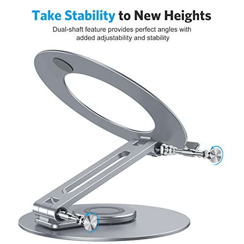 OMOTON Adjustable Laptop Stand with 360 Rotating Base, Ergonomic Laptop Riser for Collaborative Work, Dual Rotary Shaft Fully Foldable for Easy Storage, Fits All Laptops up to 16 inches, CoolGrey
