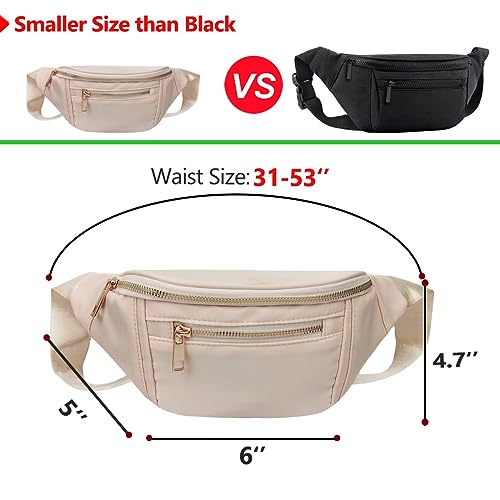 Fashionable Fanny Pack Crossbody for Women,Waist Bag Pack,Belt Bag for Travel Walking Running Hiking Cycling,Easy Carry Any Phone,Wallet (Beige,Gold zipper)